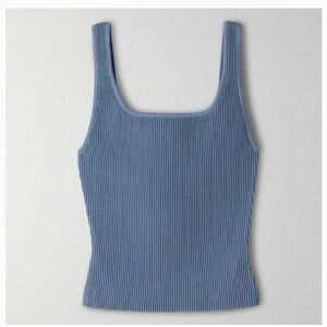 Aritzia Babaton Sculpt Knit Squareneck Tank granite blue